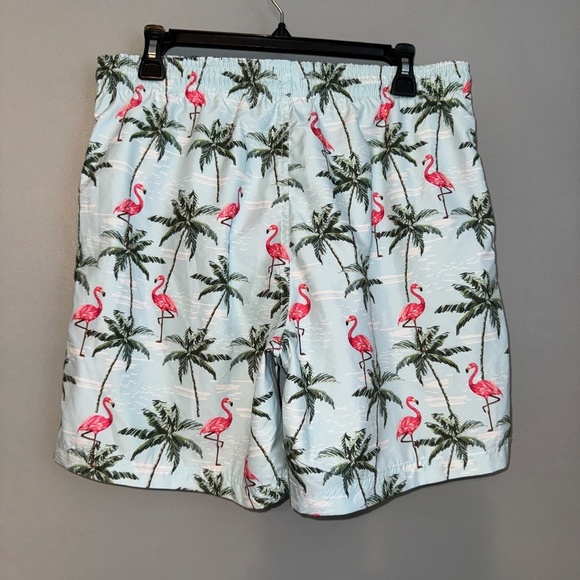 EUC Broken Threads Cabana Matching Swim Set Flamingo Palms Trunks Shirt Medium - Picture 10 of 10
